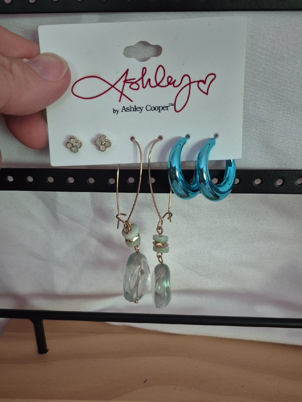 Ashley Cooper Gold Drop Earrings with Seafoam and Translucent Beads Set Of 3